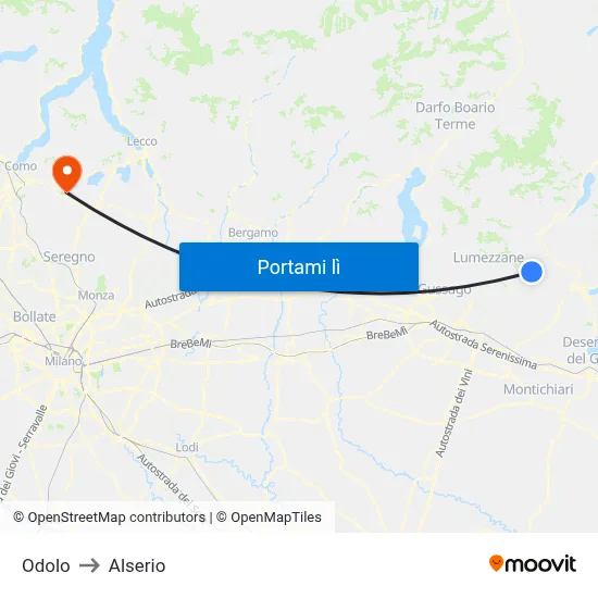 Odolo to Alserio map