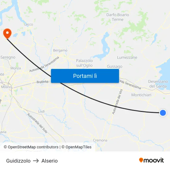 Guidizzolo to Alserio map