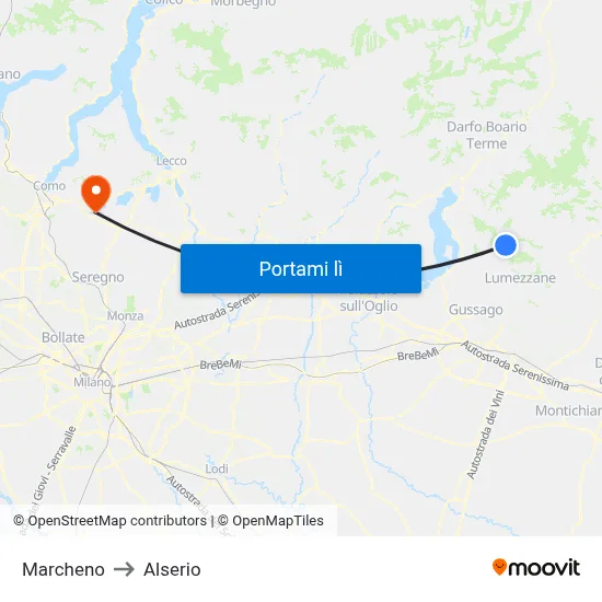 Marcheno to Alserio map