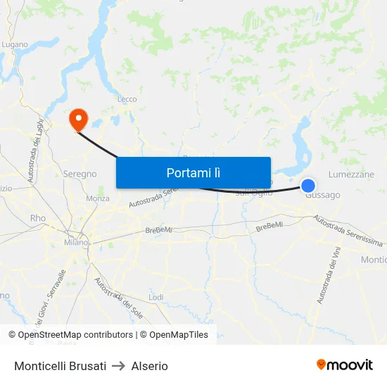Monticelli Brusati to Alserio map