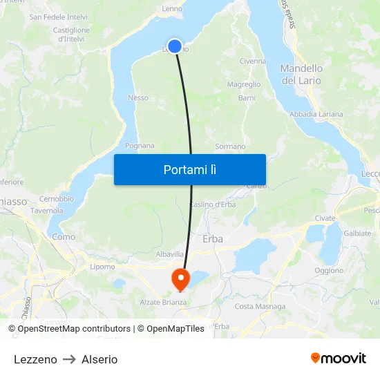 Lezzeno to Alserio map