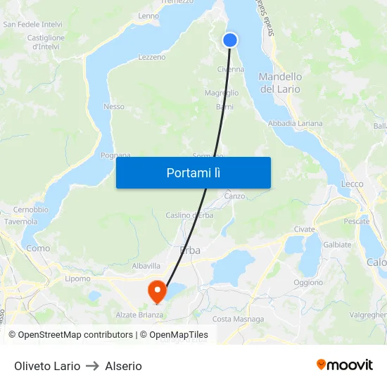 Oliveto Lario to Alserio map