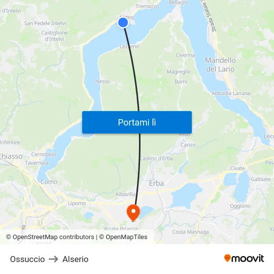 Ossuccio to Alserio map