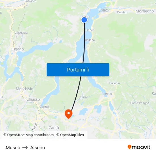 Musso to Alserio map