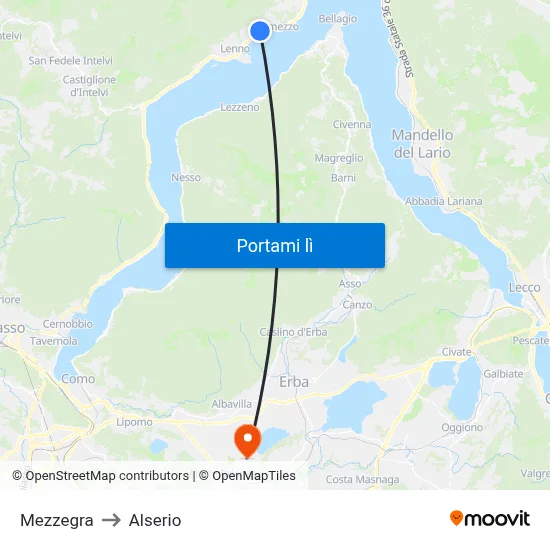 Mezzegra to Alserio map