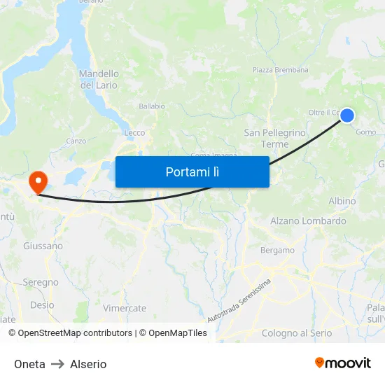Oneta to Alserio map