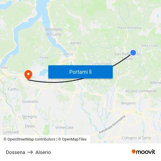 Dossena to Alserio map