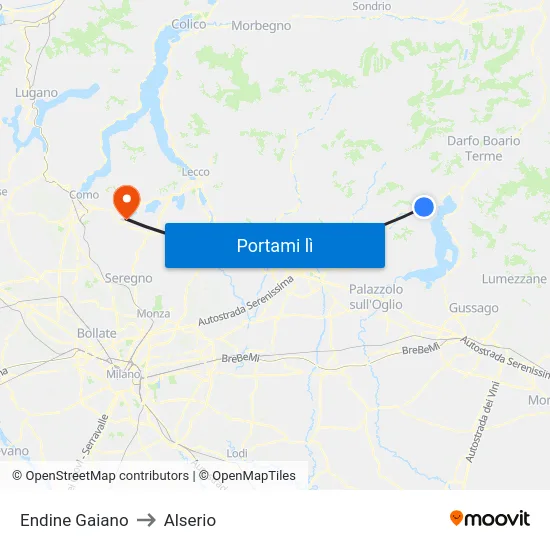 Endine Gaiano to Alserio map