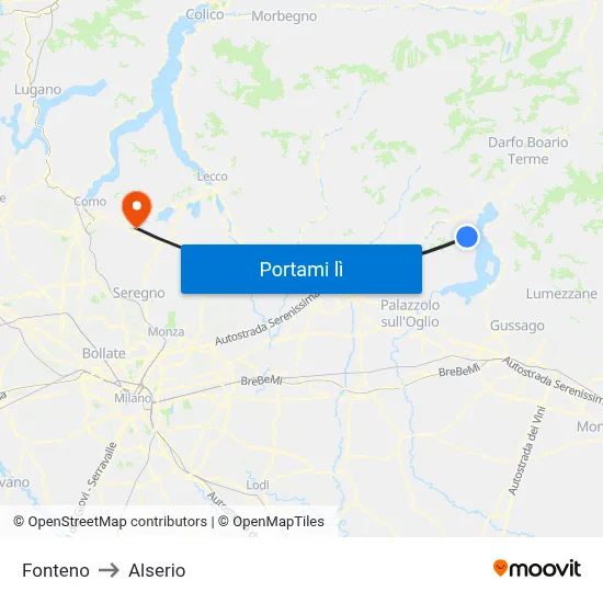 Fonteno to Alserio map