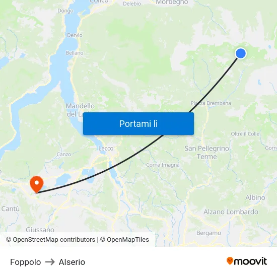 Foppolo to Alserio map