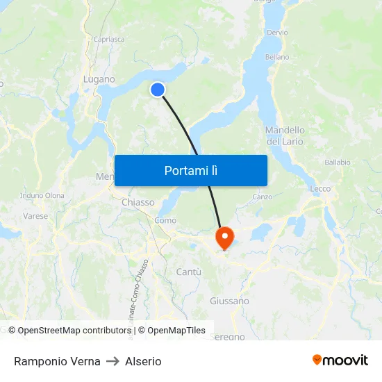 Ramponio Verna to Alserio map