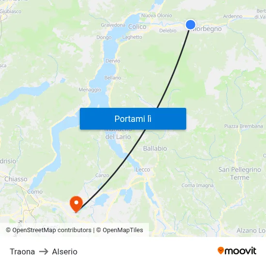 Traona to Alserio map