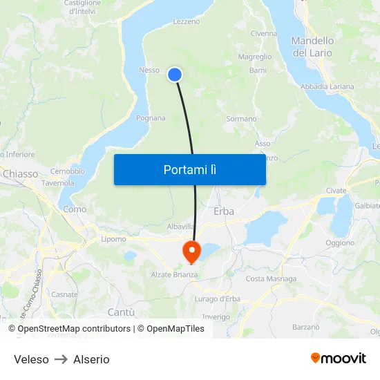 Veleso to Alserio map