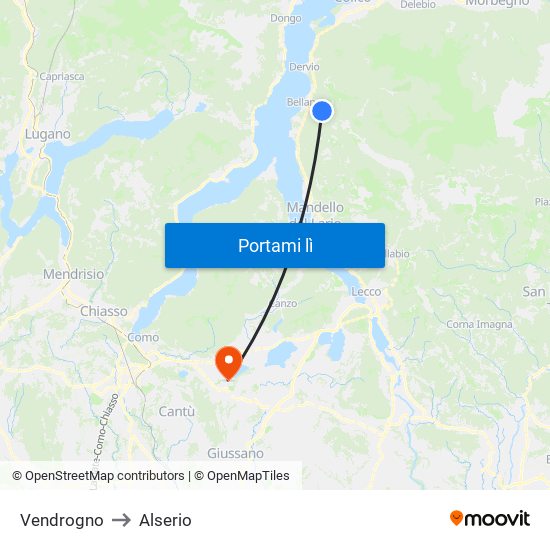 Vendrogno to Alserio map