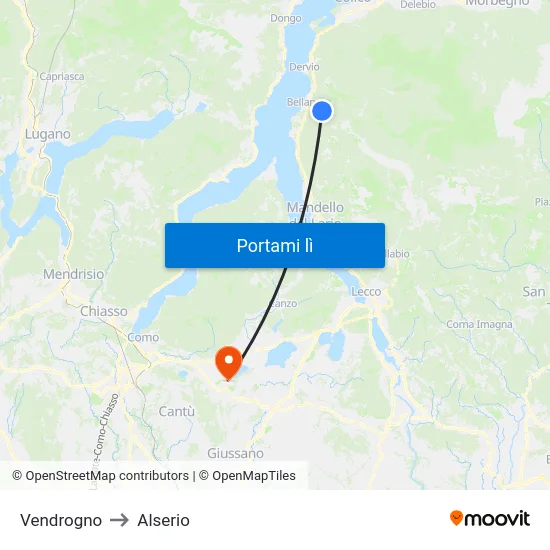 Vendrogno to Alserio map