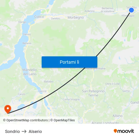 Sondrio to Alserio map