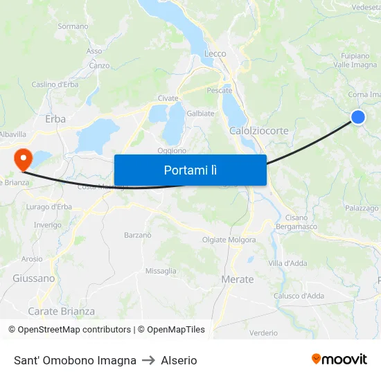 Sant' Omobono Imagna to Alserio map