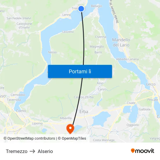 Tremezzo to Alserio map