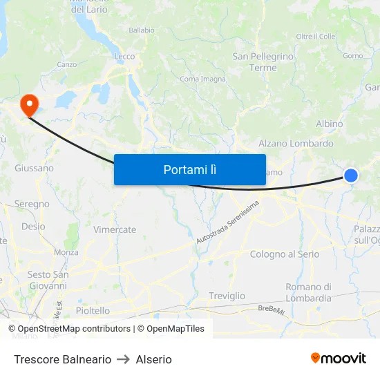 Trescore Balneario to Alserio map