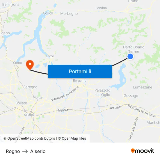 Rogno to Alserio map
