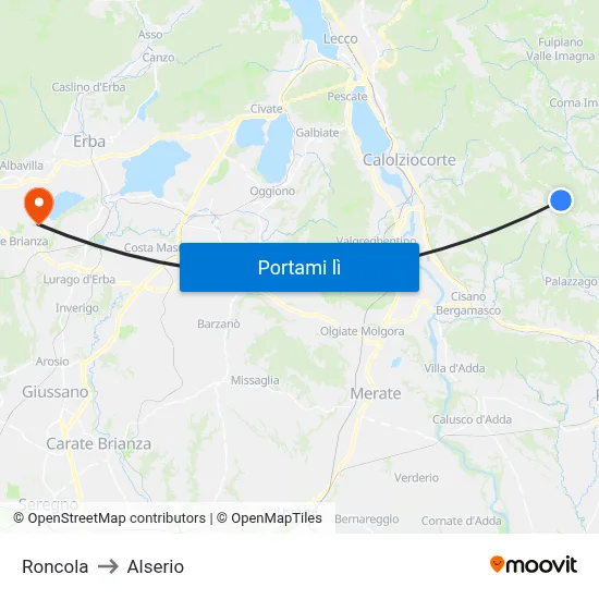 Roncola to Alserio map