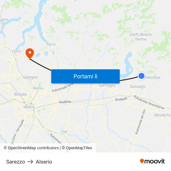 Sarezzo to Alserio map