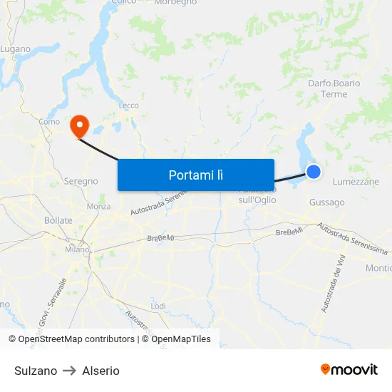 Sulzano to Alserio map