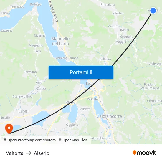 Valtorta to Alserio map
