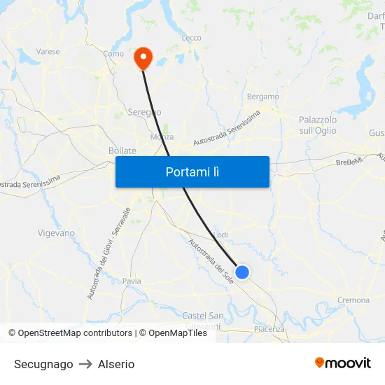 Secugnago to Alserio map