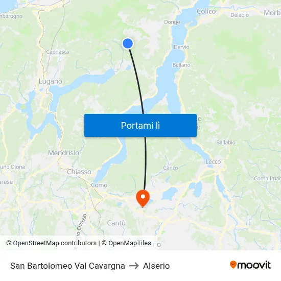 San Bartolomeo Val Cavargna to Alserio map