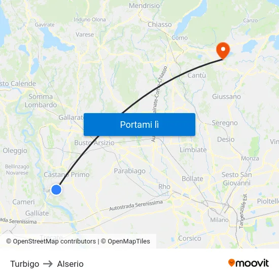 Turbigo to Alserio map