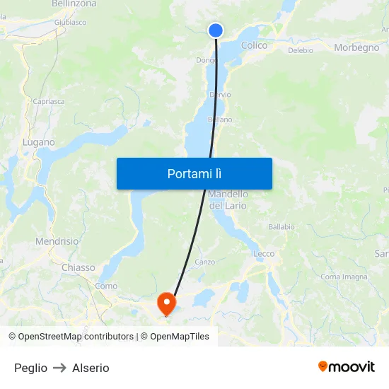 Peglio to Alserio map