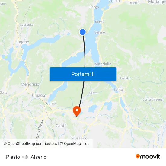 Plesio to Alserio map