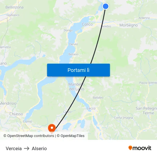 Verceia to Alserio map
