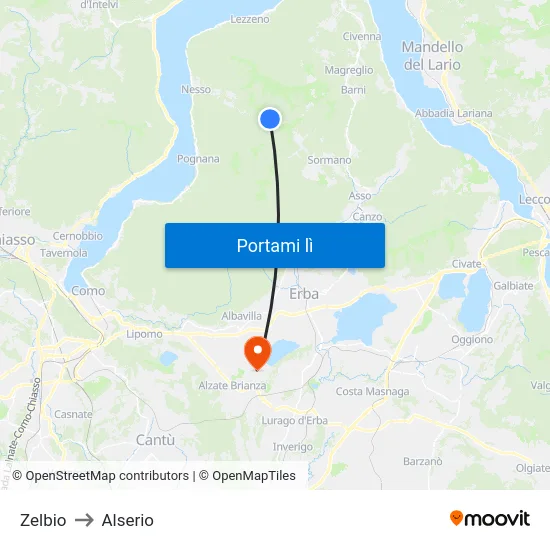 Zelbio to Alserio map