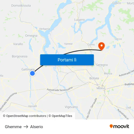 Ghemme to Alserio map