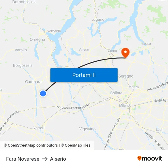 Fara Novarese to Alserio map
