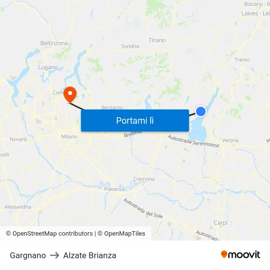 Gargnano to Alzate Brianza map