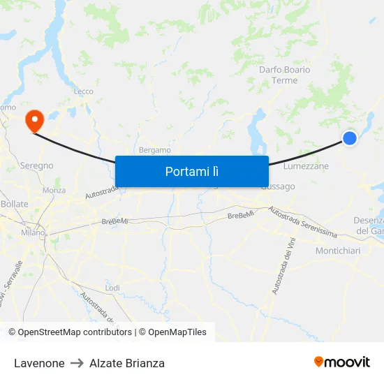 Lavenone to Alzate Brianza map