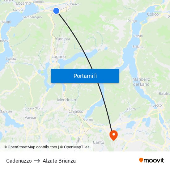 Cadenazzo to Alzate Brianza map