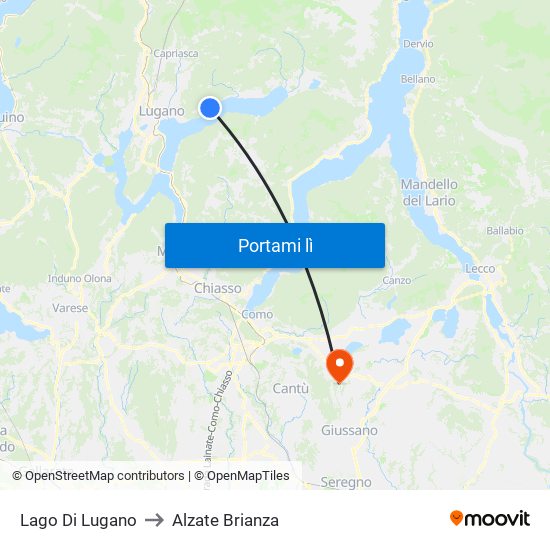 Lago Di Lugano to Alzate Brianza map