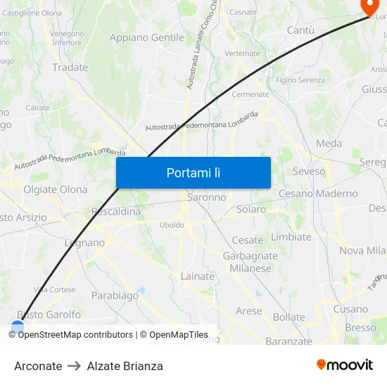 Arconate to Alzate Brianza map