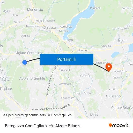 Beregazzo Con Figliaro to Alzate Brianza map
