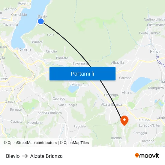 Blevio to Alzate Brianza map