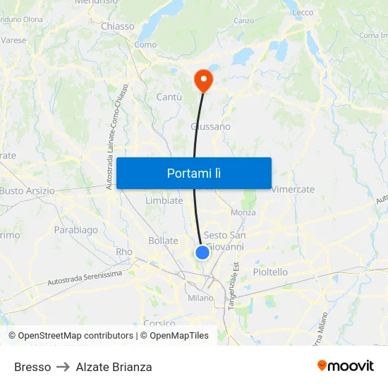 Bresso to Alzate Brianza map