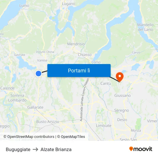 Buguggiate to Alzate Brianza map