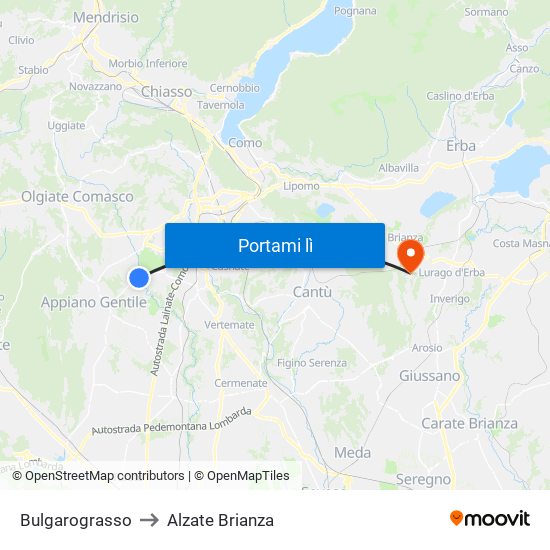 Bulgarograsso to Alzate Brianza map
