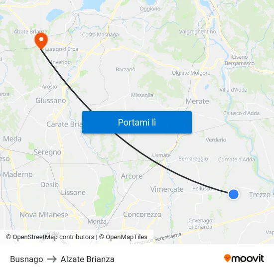 Busnago to Alzate Brianza map