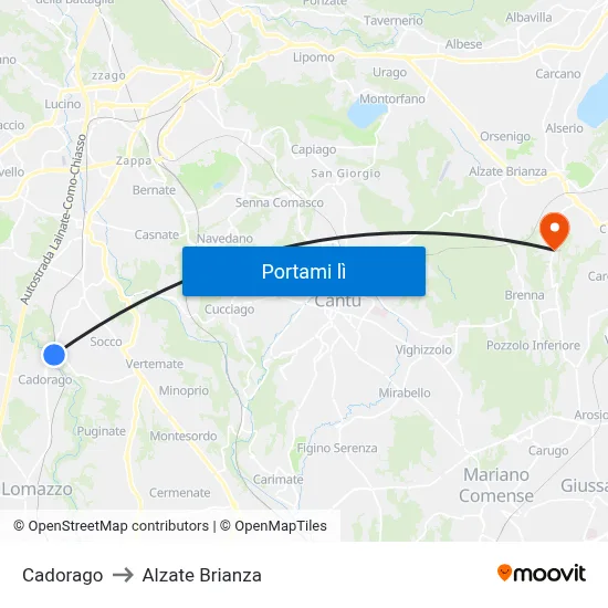 Cadorago to Alzate Brianza map