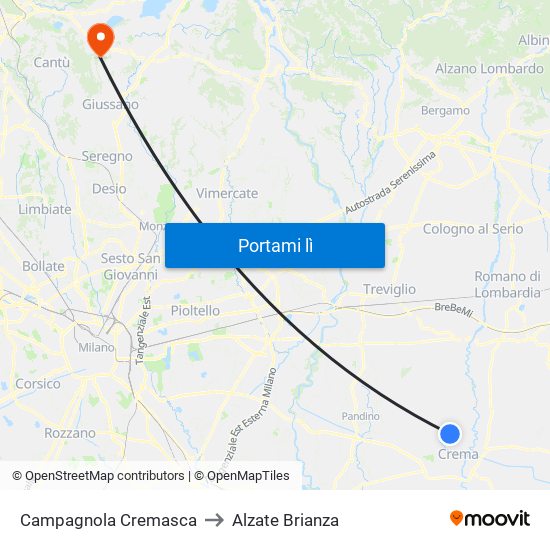 Campagnola Cremasca to Alzate Brianza map